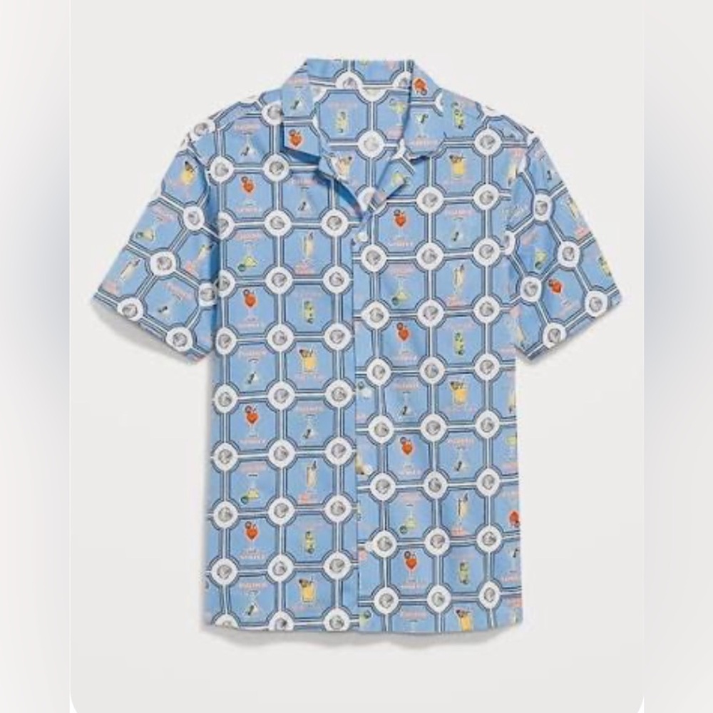 Old Navy Light Blue Patterned Short-Sleeve Shirt Size Large NWT